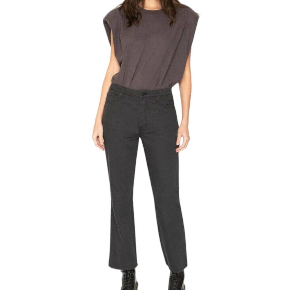 NWT Sandrine Rose Free People Black Slim Straight Rigid Jeans Sz 28